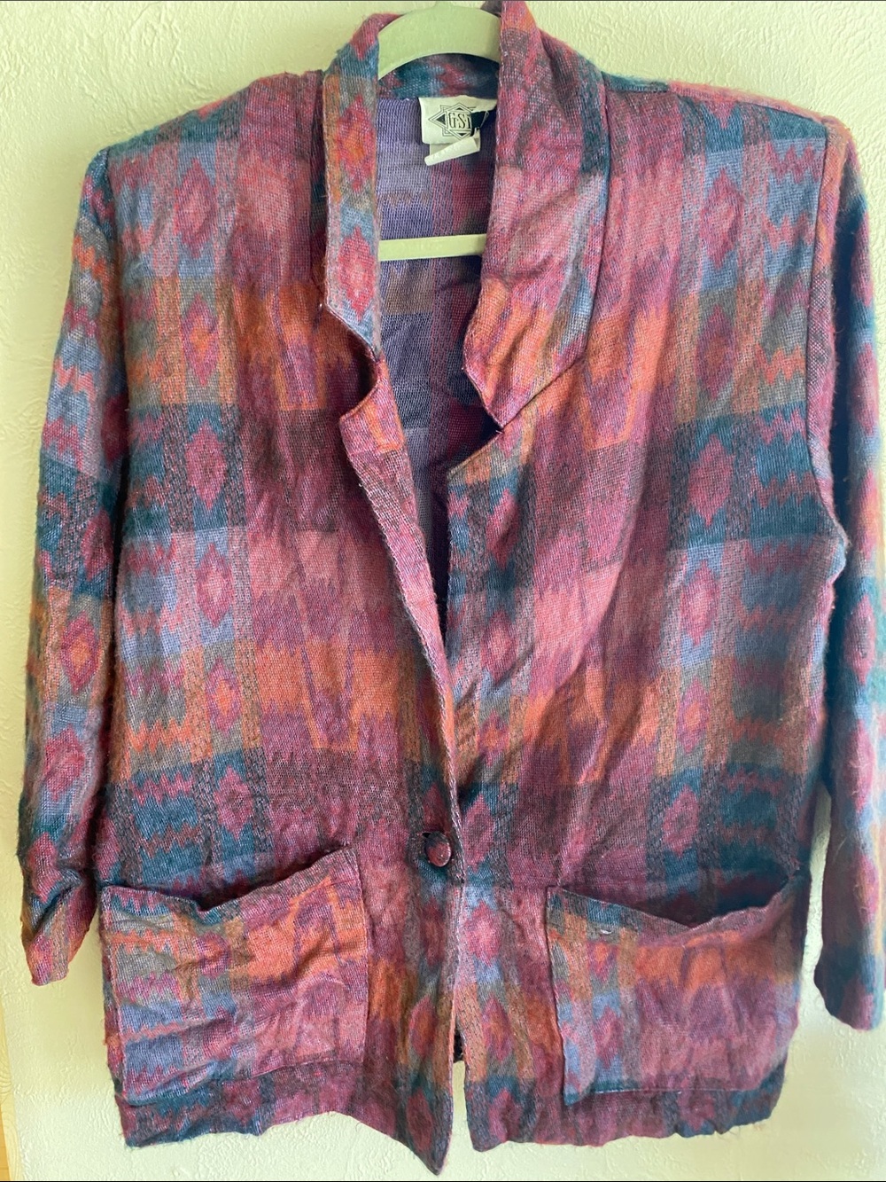 Vintage Pink & Purple Western Patterned Blazer Jacket